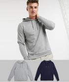 Asos Design Hoodie 2 Pack In Grey Marl/navy-multi