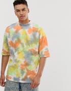 Asos Design Oversized T-shirt With Wide Turtleneck In Heavyweight Fabric In Bright Spot Tie Dye Wash - Multi