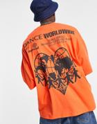 Asos Daysocial Oversized T-shirt With Front And Back Dance Graphic Prints In Orange