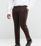 Asos Plus Slim Suit Pants In 100% Wool Harris Tweed Herringbone In Brown - Brown