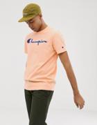 Champion T-shirt With Large Script Logo In Peach - Pink