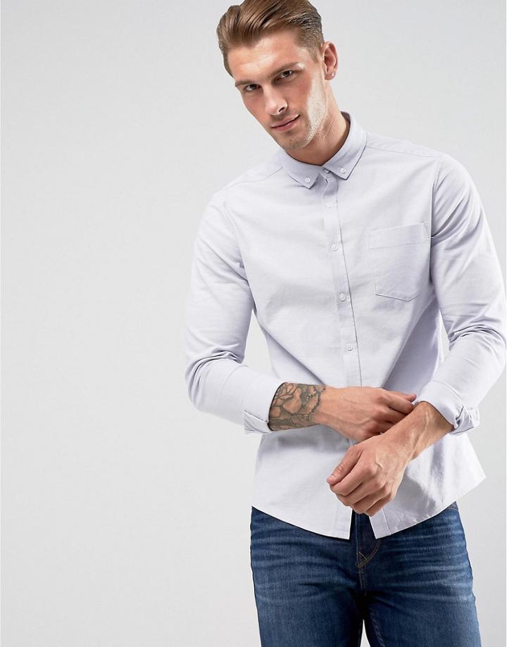 Asos Casual Skinny Oxford In Gray - Gray