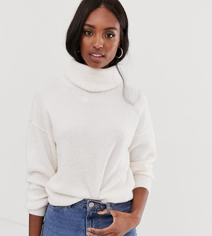 Asos Design Tall Fluffy Sweater With Cowl Neck In Recycled Blend - Cream