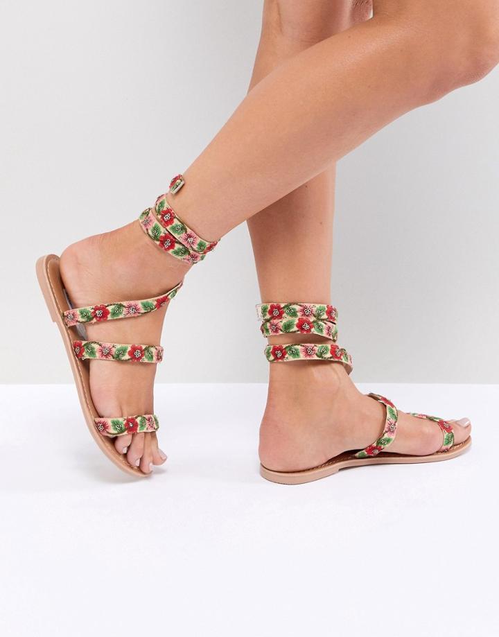 Asos Design Flowerbud Flat Sandals - Multi