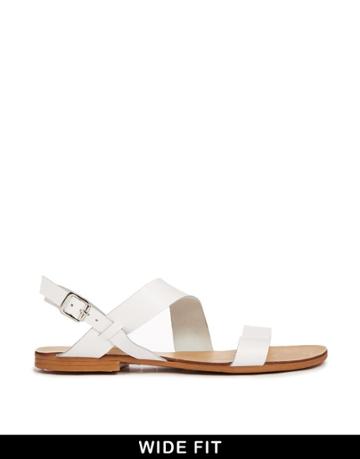 New Look Hana Wide Fit White Leather Strap Flat Sandals