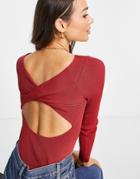 Asos Design Scoop Neck Sweater With Twist Back Detail In Dark Red