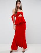 Asos Havana Tie Bow Front Maxi Dress - Red