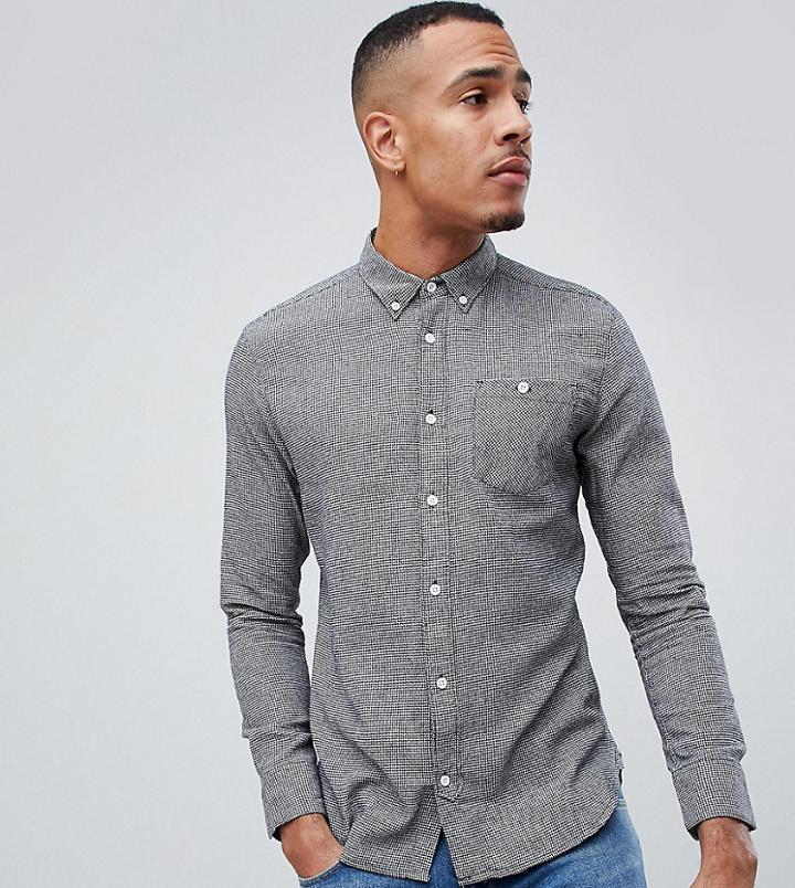D-struct Tall Pocket Button Down Brushed Cotton Dogstooth Flannel Shirt - Black
