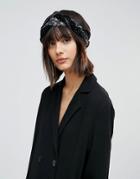 Asos Plaited Headband With Fabric And Diamonte Trim - Black