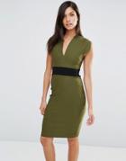 Vesper Cap Sleeve Pencil Dress With Waistband - Green
