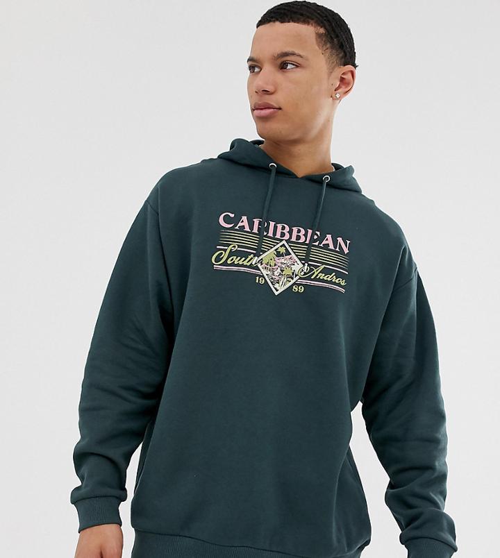 Asos Design Tall Hoodie With City Print-green