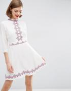 Asos Pretty Embroidered Folk Skater Dress - Cream