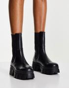 Asos Design Adjust Premium Leather Chunky Chelsea Boots In Black