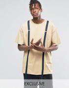 Reclaimed Vintage Oversized T-shirt With Straps Detail - Tan