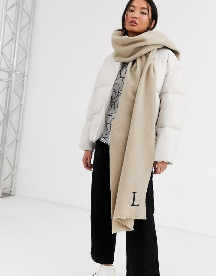 Asos Design Personalized Scarf With L Initial