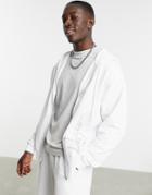 Asos Dark Future Oversized Zip Through Hoodie In White With Embroidery