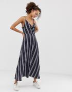 Brave Soul Kelly Stripe Maxi Dress With Tie Front Detail - Navy