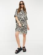 Selected Marilyn Graphic Print Tunic Dress In Cream-grey