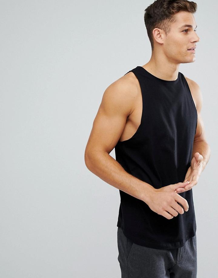 Asos Relaxed Tank With Binding And Curve Hem - Black