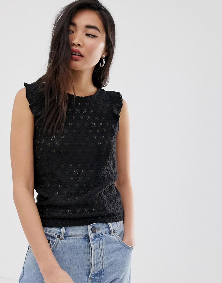 Stradivarius Sleeveless Top With Embroidery Frill In Black - Black
