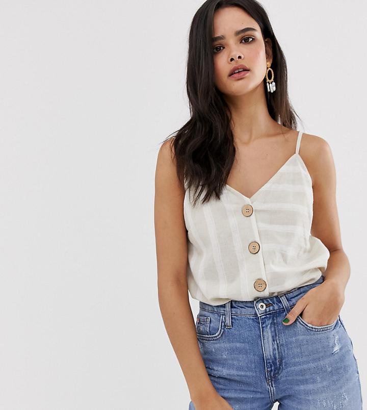 River Island Button Down Cami Top In Brown Stripe - Brown