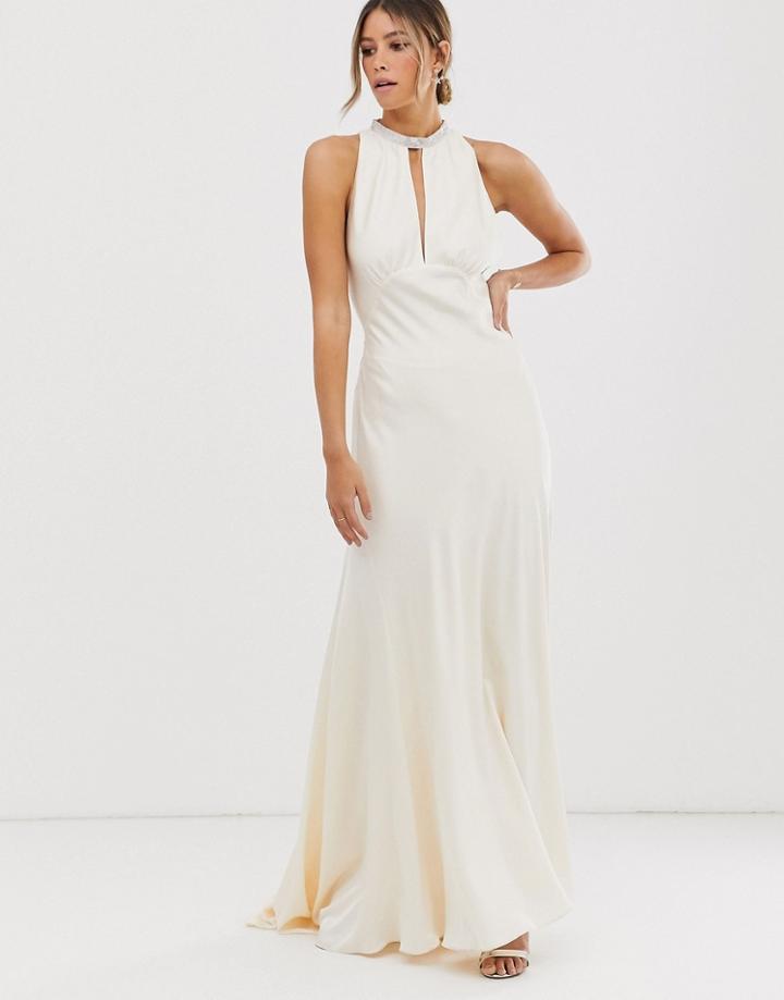Asos Edition Satin Wedding Dress With Embellished Trim-white