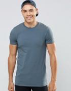 Asos Longline Muscle T-shirt In Slate Blue - Murky