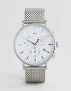 Timex Fairfield Chronograph 41mm Mesh Watch In Silver - Silver