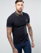 Fred Perry Slim Pique Polo Tramline Tipped In Black - Black
