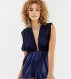 Sacred Hawk Sleeveless Romper With Sheer Back - Blue