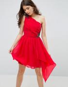 Little Mistress Embellished Exposed One Shoulder Prom Dress - Red