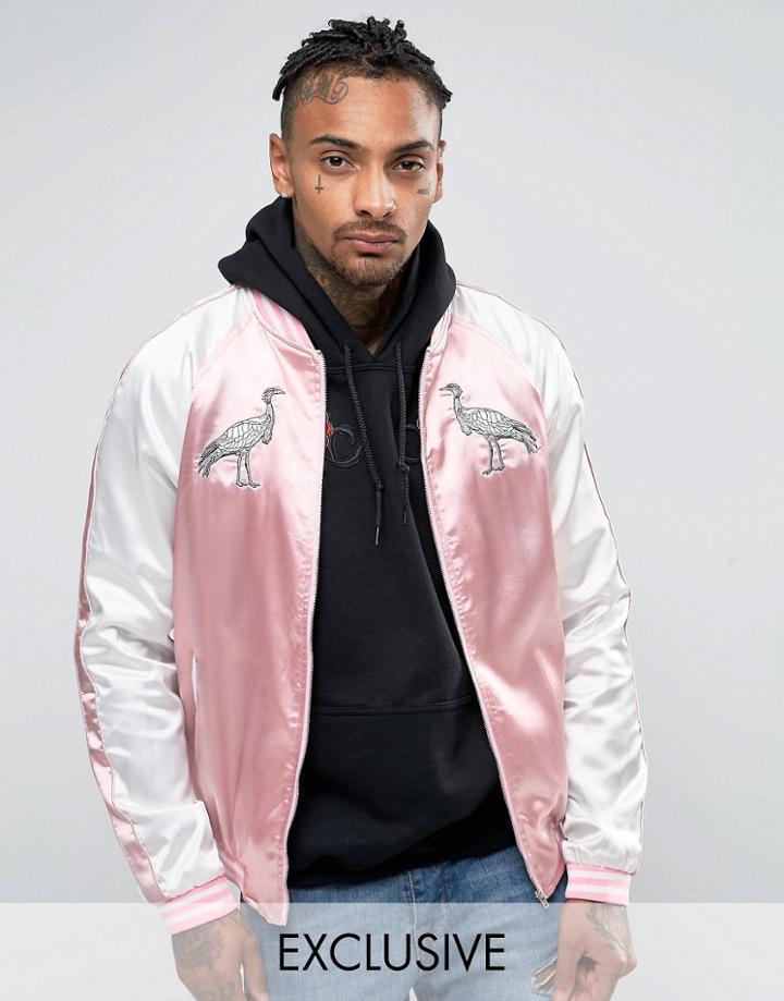 Liquor & Poker Stork Embroidered Souvenir Bomber - Pink