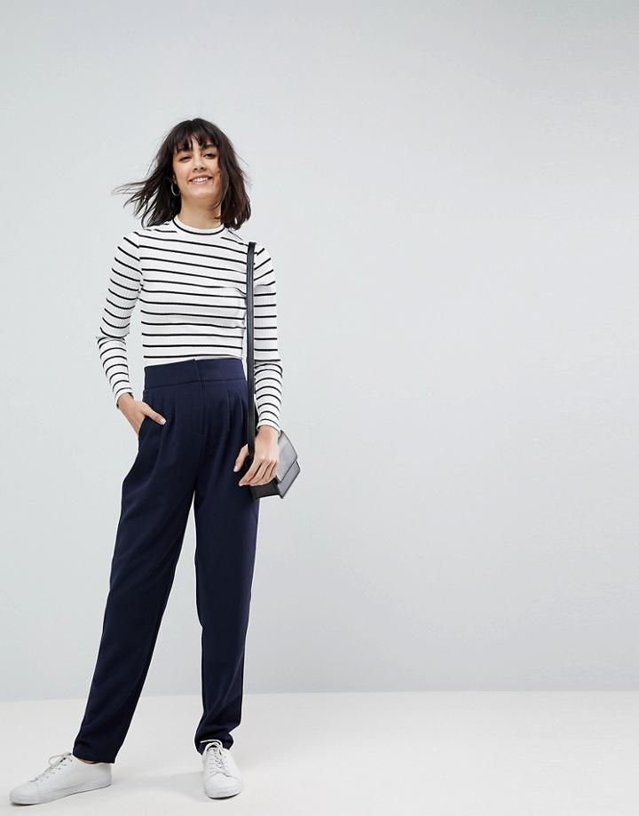 Asos Tapered Peg Leg Pants - Navy