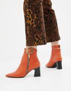 Depp Leather Side Zip Heeled Boots - Orange
