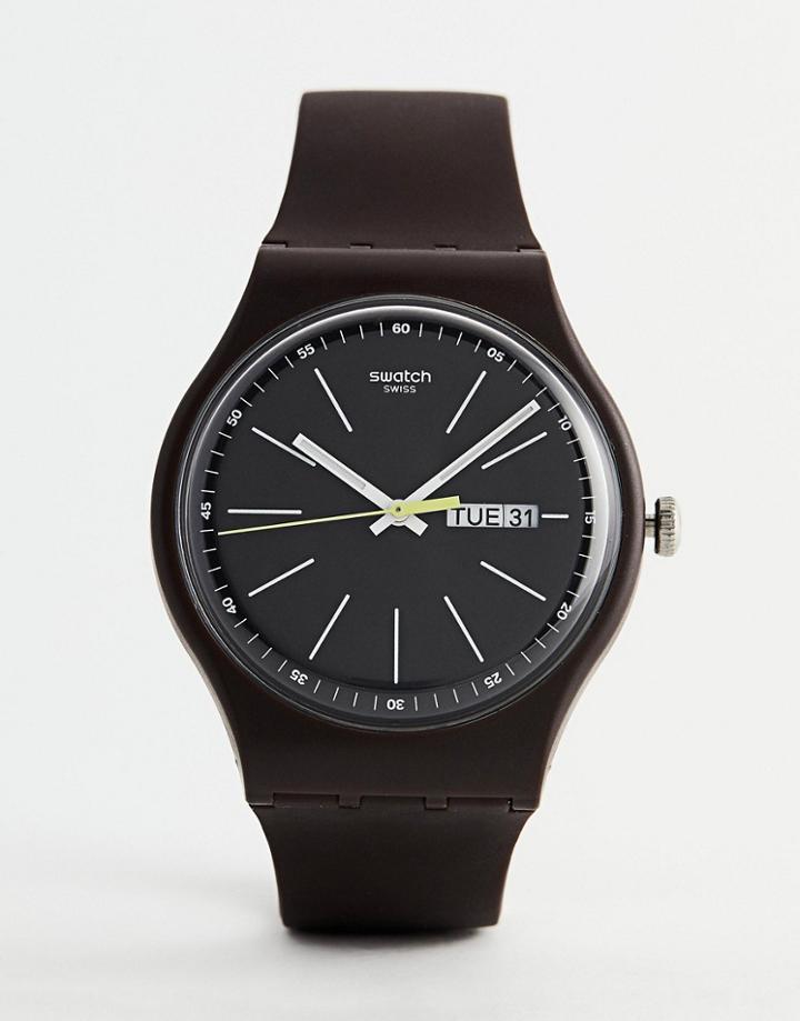 Swatch Suoc704 Blue Browny Watch In Brown - Brown