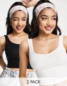Miss Selfridge 2 Pack Sleeveless Sweetheart Neck Crop Top In Black And White