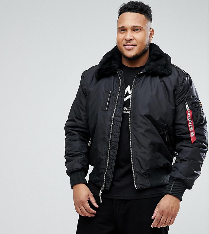 Alpha Industries Plus Bomber Jacket Shearling Collar In Black - Black