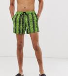 Asos Design Tall Swim Short With Neon Green Snake Print Print In Short Length - Green
