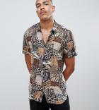 Asos Design Tall Regular Fit Mix & Match Animal Print Shirt In Brown - Brown