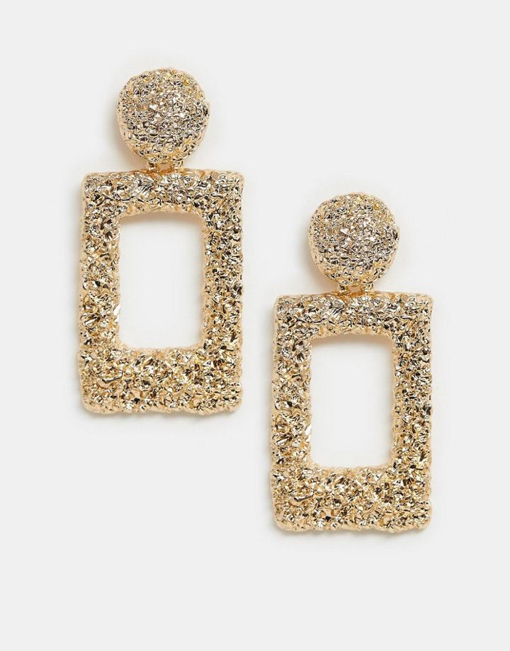 New Look Rectangular Textured Drop Earrings In Gold - Gold