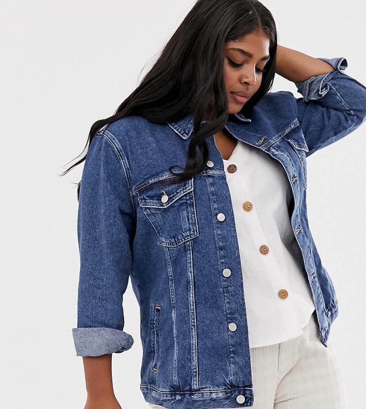 New Look Curve Denim Jacket In Mid Blue