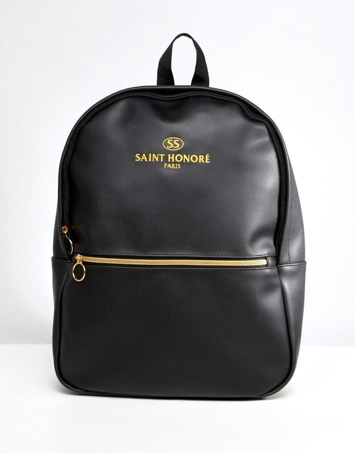 Asos Design Backpack In Faux Leather In Black With Saint Honore Print - Black