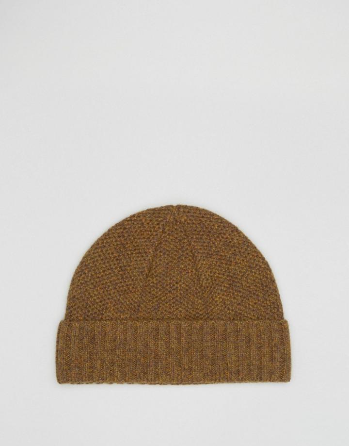 Asos Lambswool Stitch Fisherman Beanie In Mustard - Yellow