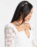 Asos Design Headband In Flower And Diamante Design In Gold Tone