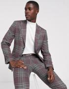 Jack & Jones Premium Super Slim Suit Jacket In Wool Check-pink