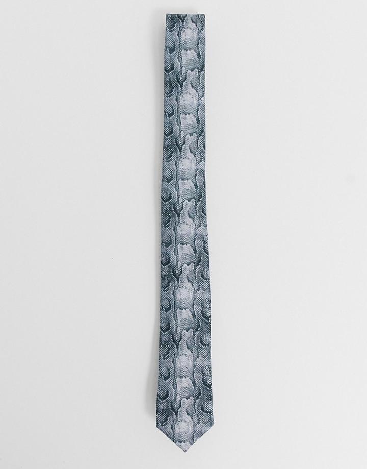 Asos Design Slim Snake Print Tie-gray