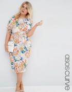 Asos Curve Wiggle Dress In Bright Floral Print - Floral Print