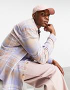 Asos Design 90s Oversized Brushed Flannel Check Shirt In Lilac And Beige-blues
