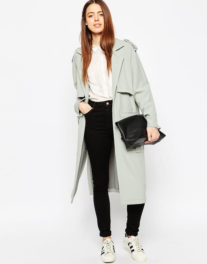 Asos Boyfriend Coat With Utility Detail Pockets - Duck Egg