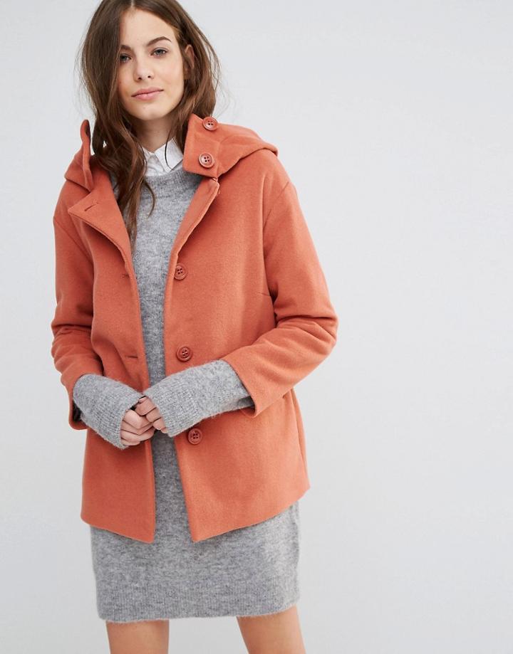 Sisley Hooded Button Up Coat - Pink